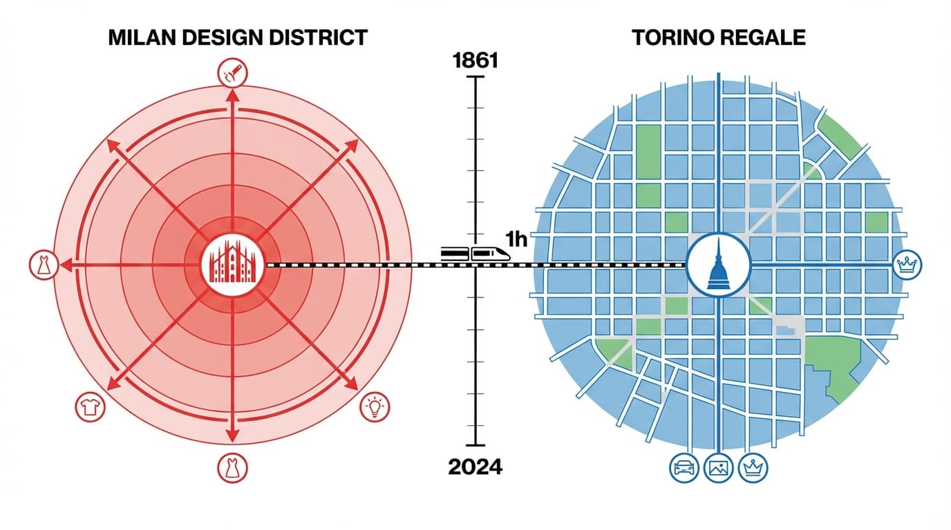 Carte comparative technique et urbanistique entre Milan et Turin