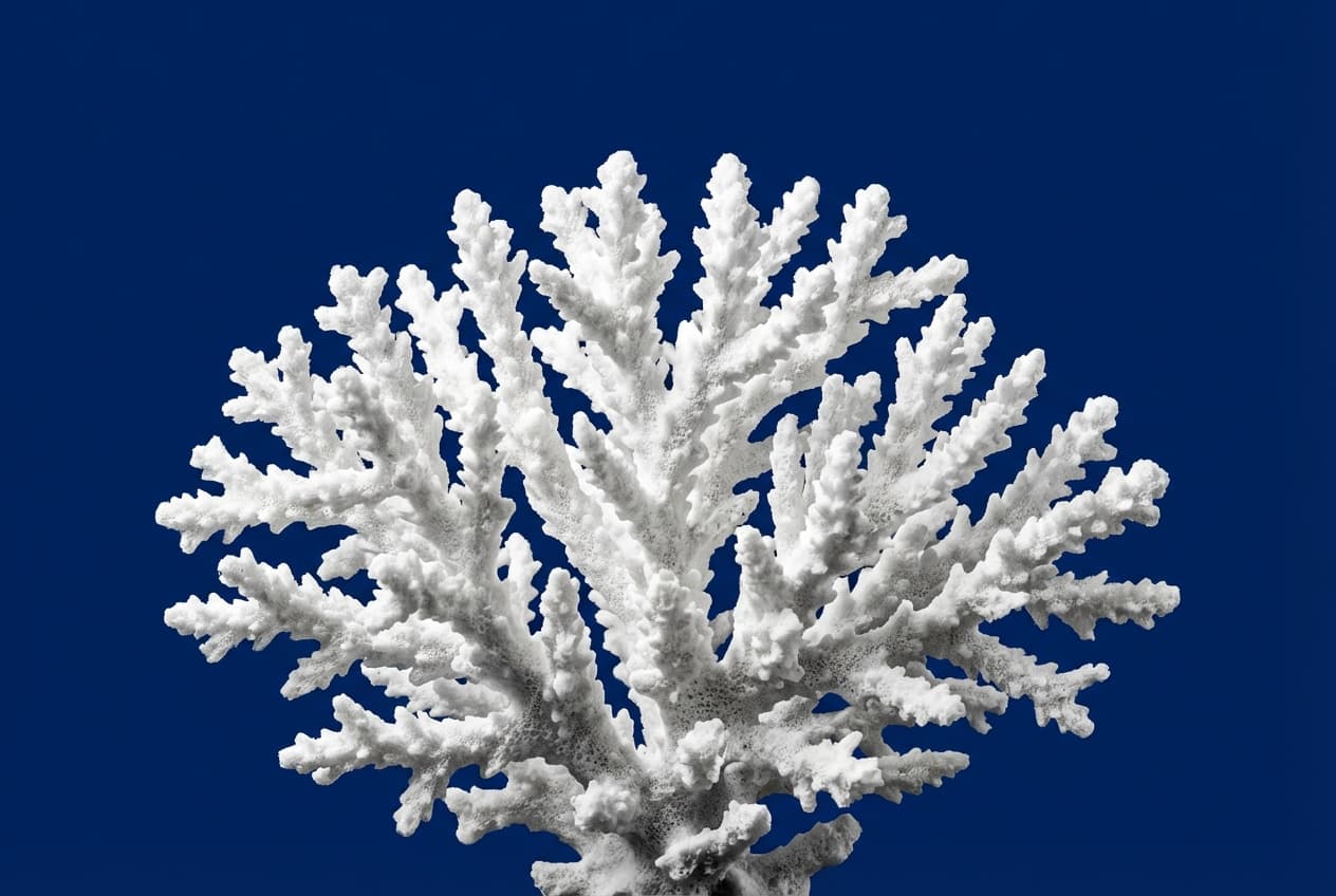Squelette de corail blanc sur fond bleu