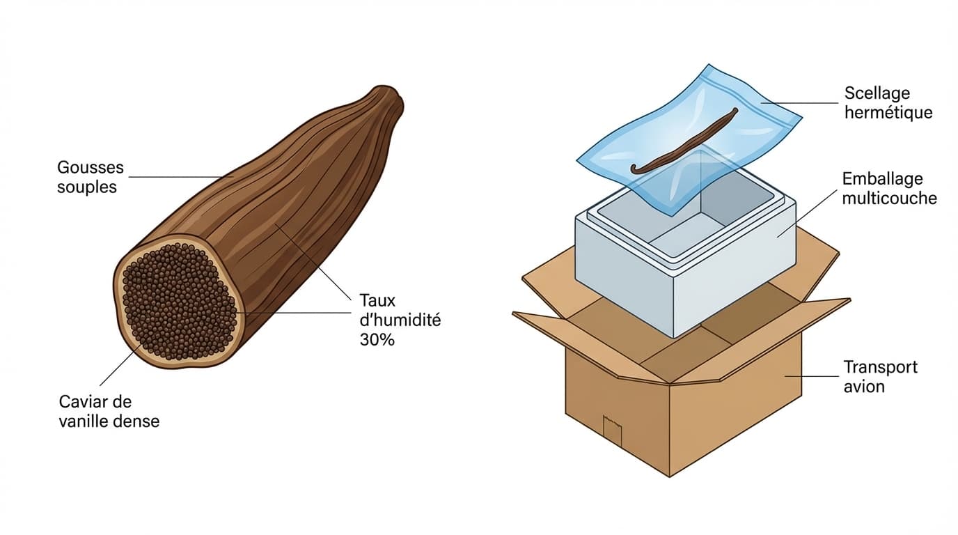 Schéma technique du conditionnement et des critères de qualité de la vanille