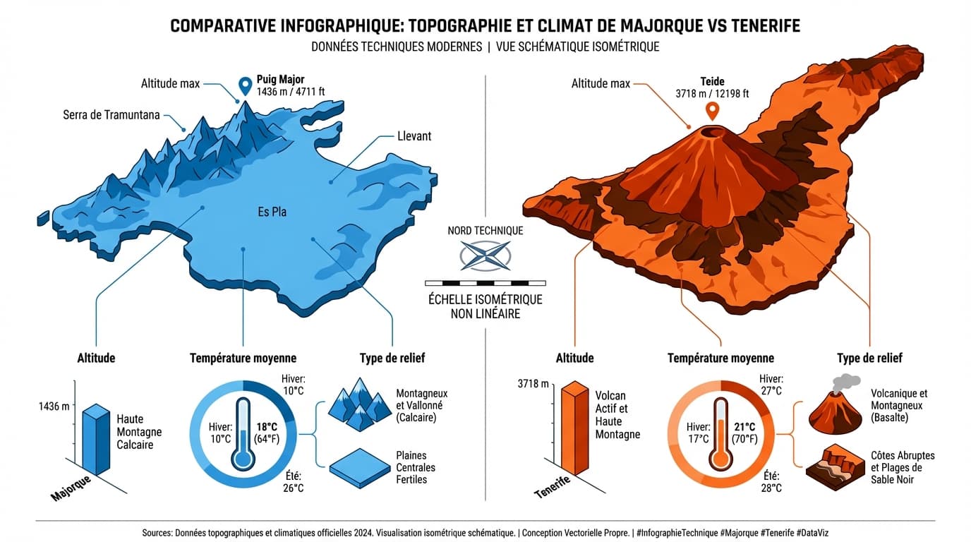 Comparaison technique et géographique de Majorque et Tenerife
