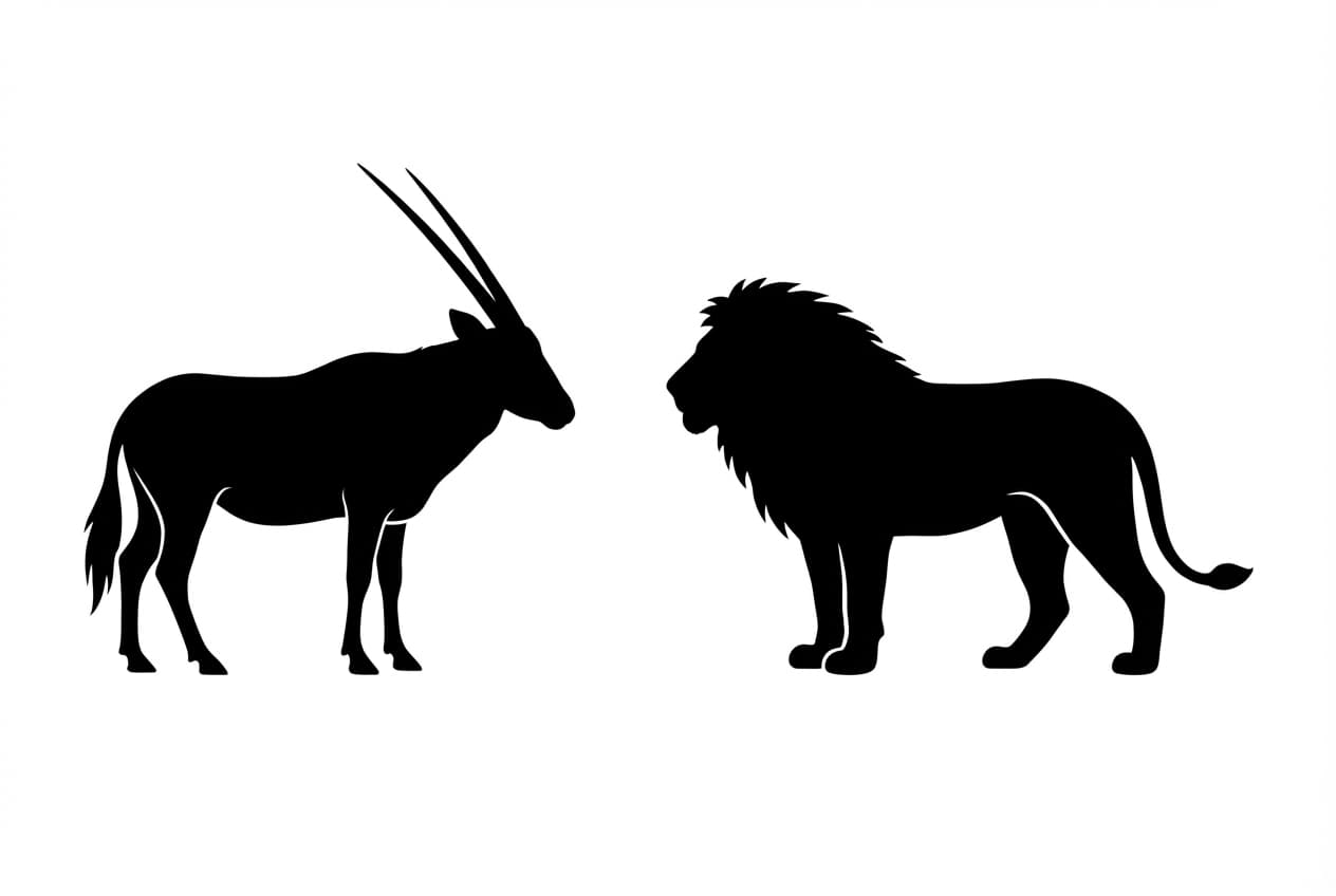Icône minimaliste oryx et lion symbolisant le choix entre Namibie et Afrique du Sud.