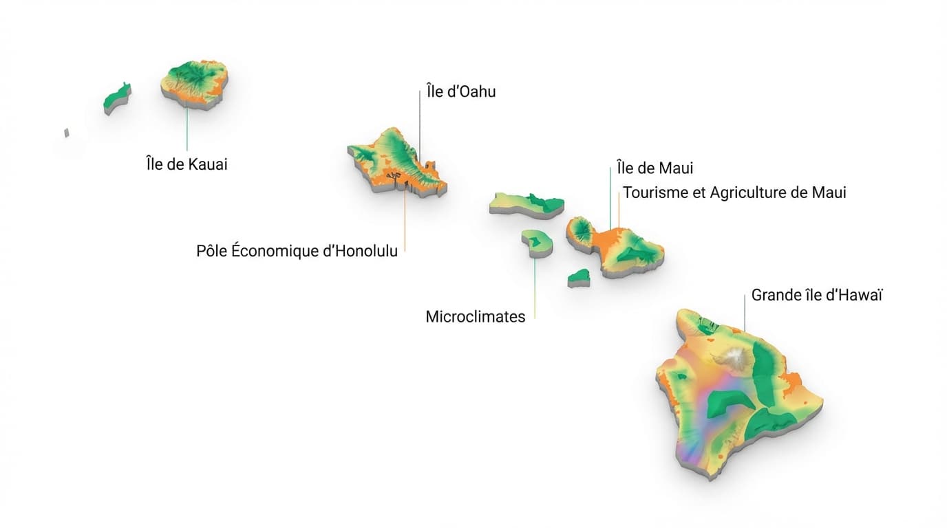 Carte schématique et logistique des îles d'Hawaii