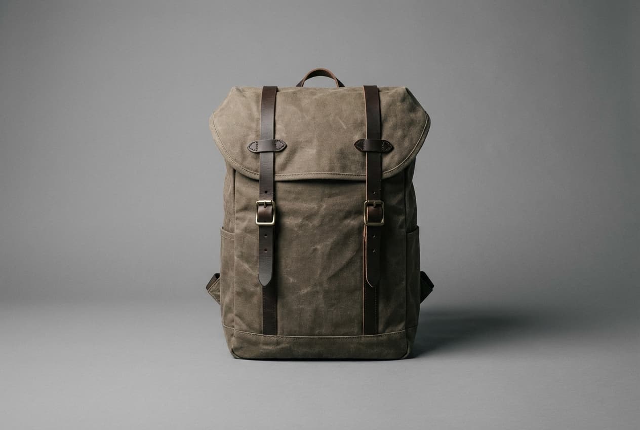 Sac à dos compact sur fond gris neutre
