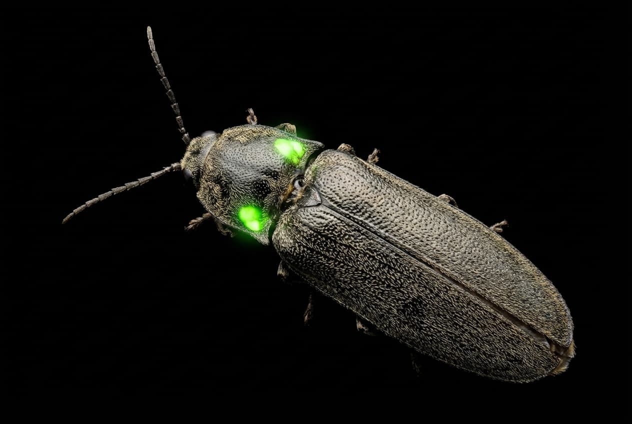 Gros plan d'une mouche à feu de Guyane sur fond noir