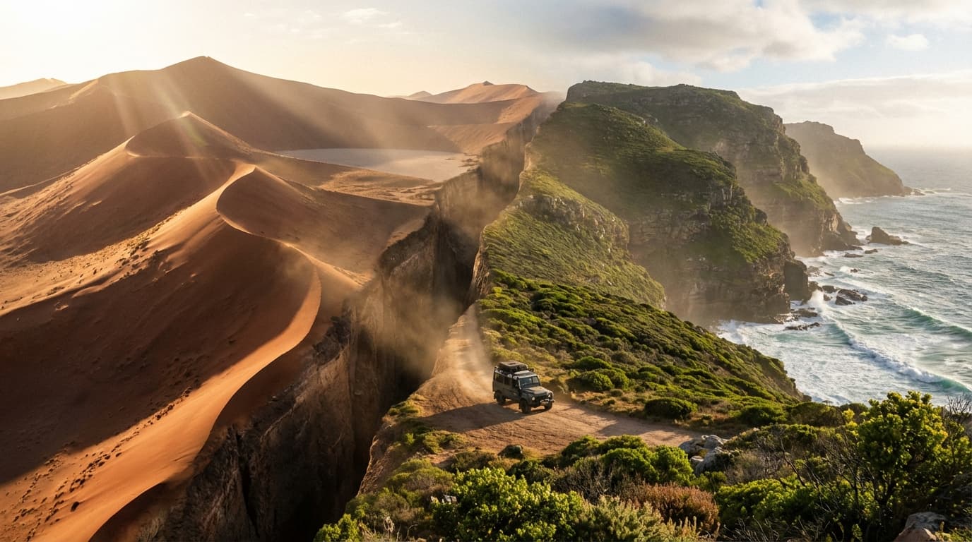 Comparaison visuelle entre le désert du Namib et la côte de l'Afrique du Sud.