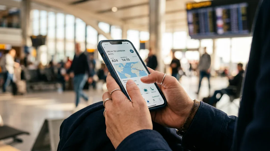 Expérience utilisateur AicoTravel en déplacement Utilisation d'une application de voyage dans un aéroport