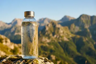 Bouteille d'eau en Albanie paysage