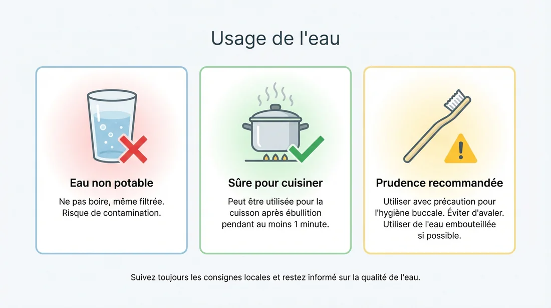 Infographie checklist de l'eau : boire, cuisiner et se brosser les dents en Albanie