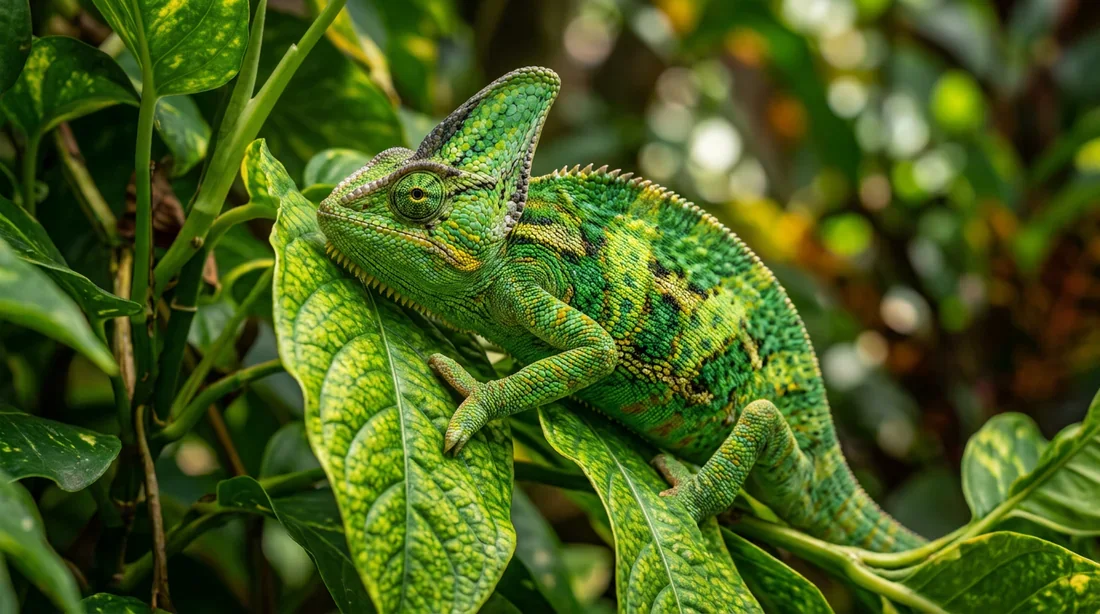 Le camouflage spectaculaire des caméléons malgaches Caméléon camouflé dans la végétation tropicale dense de Madagascar