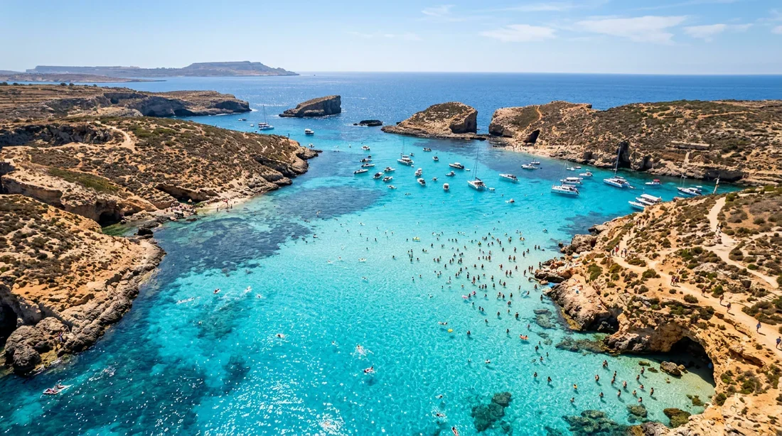 Eaux turquoise du Blue Lagoon à Comino