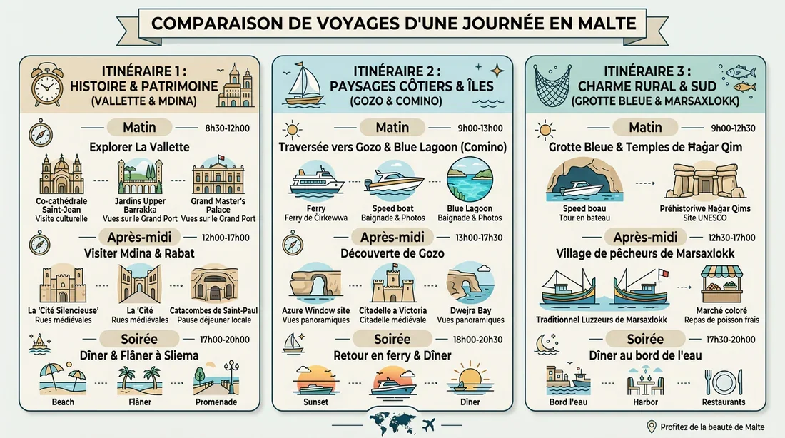 Infographie itinéraire de voyage à Malte