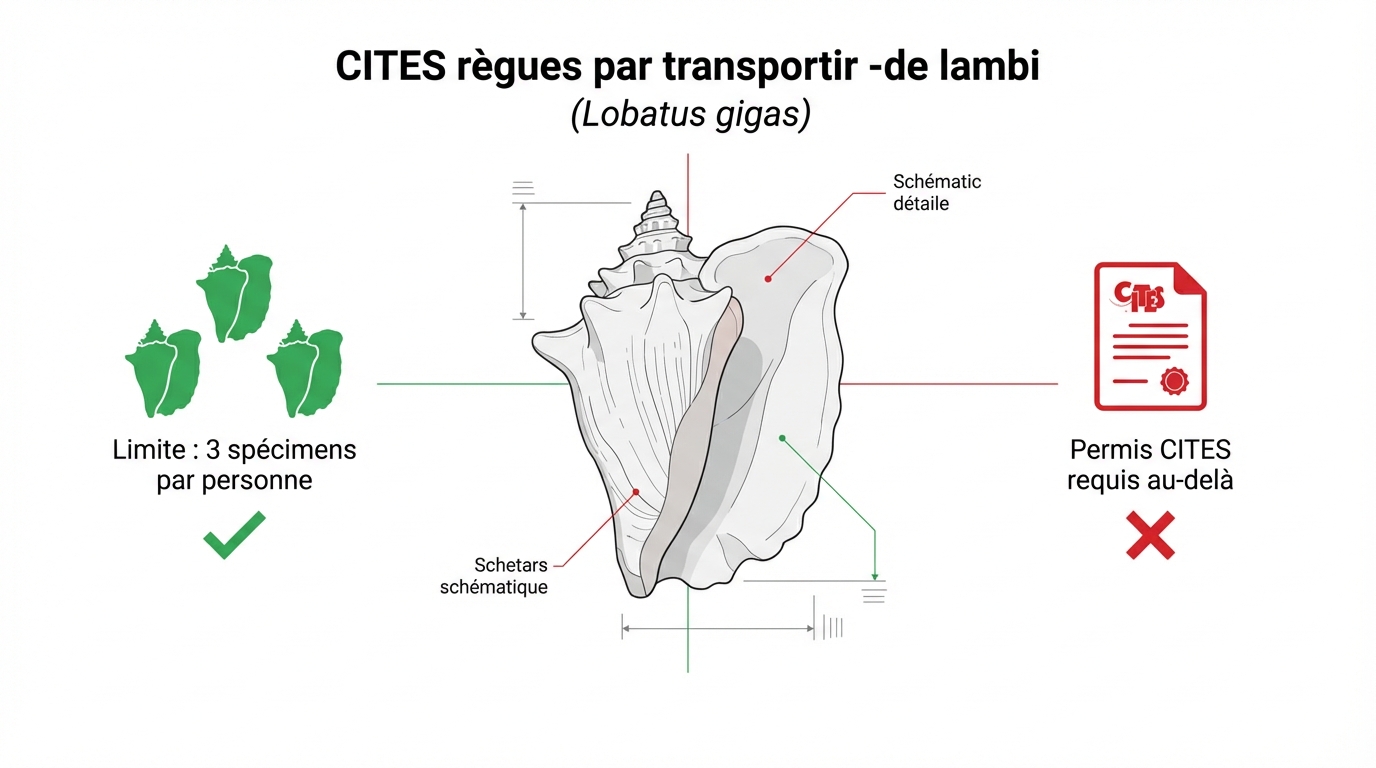 Schéma explicatif des limites douanières et de la réglementation CITES pour le lambi.
