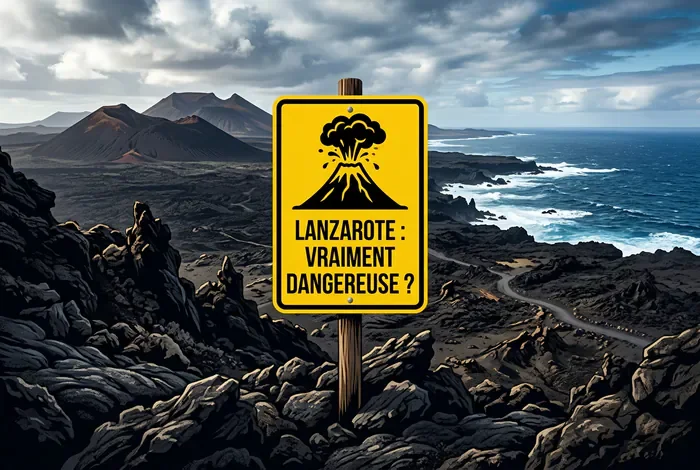 Danger Lanzarote : Guide Sécurité 2026 - 4 Risques réels à Lanzarote : Le Guide Ultime 2026 - Lanzarote est-elle dangereuse ? La vérité sur votre séjour Image miniature avec panneau d'avertissement Lanzarote Vraiment Dangereuse