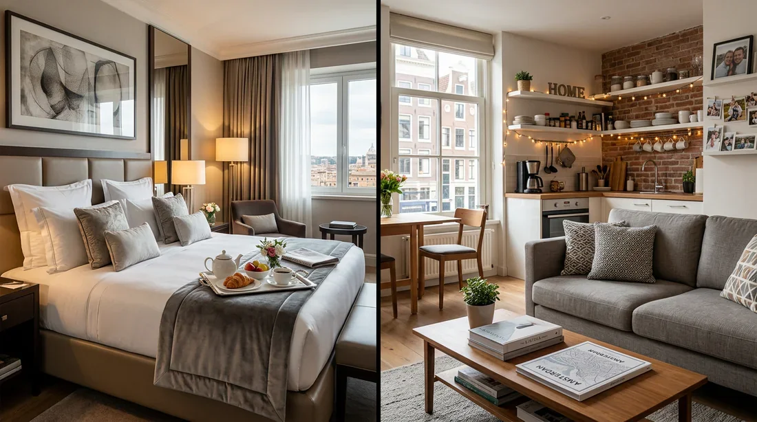 Hôtel vs Airbnb : quelle option choisir pour votre séjour ? Comparaison entre une chambre d'hôtel de luxe et un appartement Airbnb moderne