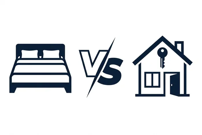 Icône de comparaison entre hôtel et location Airbnb