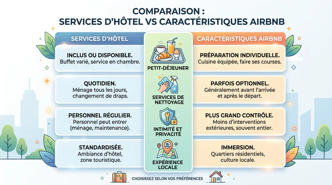 Tableau comparatif hôtel vs Airbnb Infographie comparative des avantages hôtel et Airbnb