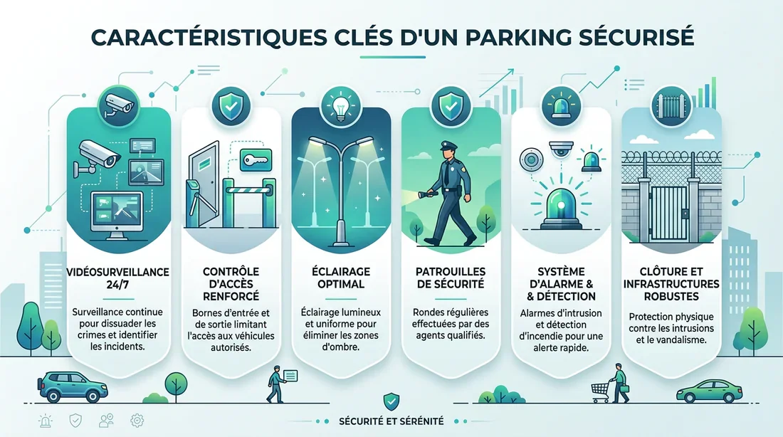 Infographie présentant les caractéristiques d'un parking sécurisé