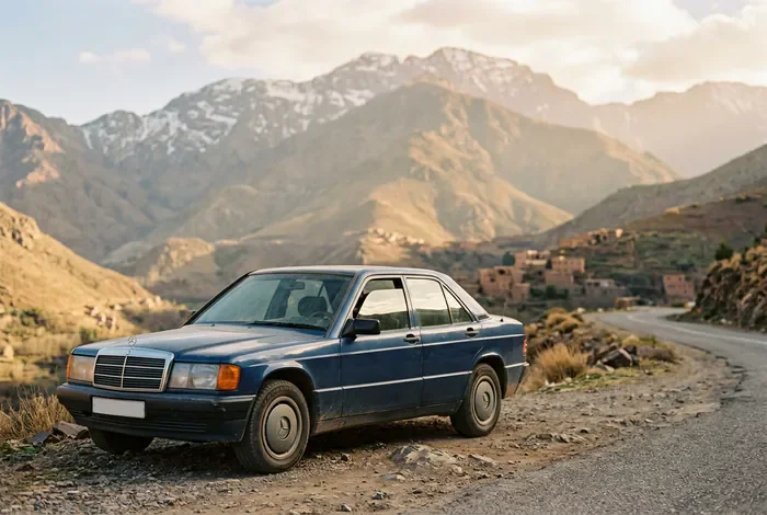 Laisser sa voiture au Maroc et revenir en France : Guide - Laisser sa voiture au Maroc : 3 solutions 2026 - Comment laisser sa voiture au Maroc en toute légalité ? Voiture dans un parking sécurisé avec vue sur l'Atlas au Maroc