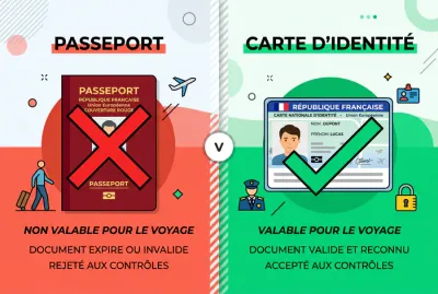 Infographie comparant l'usage du passeport et de la carte d'identité pour voyager en Turquie