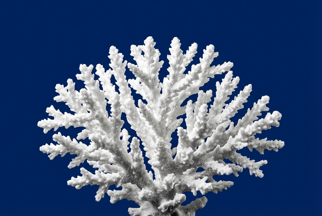 Squelette de corail blanc sur fond bleu