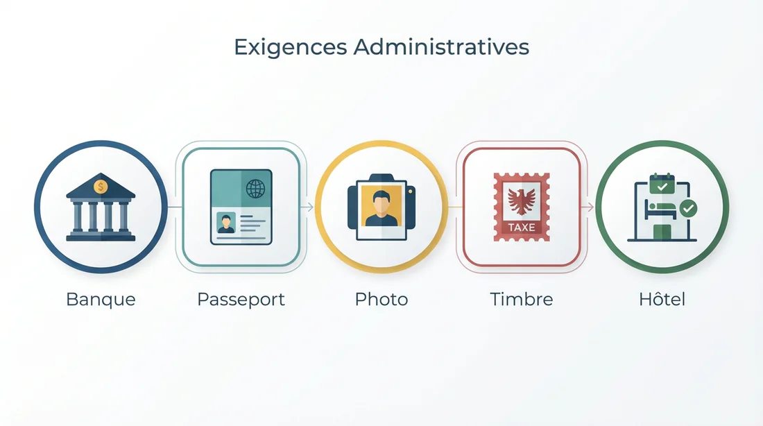 Infographie illustrant les 5 documents nécessaires pour une demande de prolongation de séjour au Maroc.