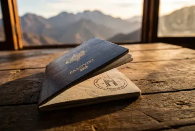 Passeport français et vue sur l'Atlas pour un séjour touristique au Maroc.