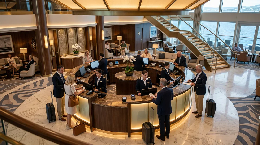 Comptoir de service client à bord d'un navire de croisière