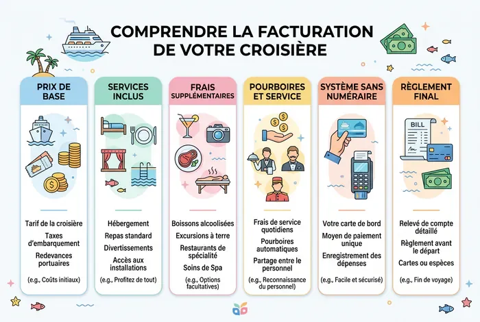 Refuser les frais de service Costa : Le Guide 2026 - 3 Astuces pour supprimer les frais de service Costa - Peut-on refuser les frais de service Costa à bord ? Infographie sur la facturation à bord des navires Costa