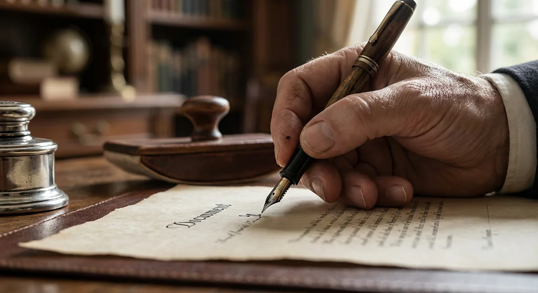 Signature de l'acte de mariage et des documents administratifs.