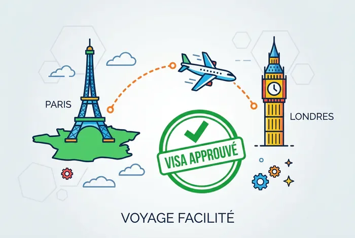 Visa Londres pour Algérien en France - 4 Étapes pour réussir - Comment obtenir son visa UK en 2026 ? Infographie voyage entre la France et Londres