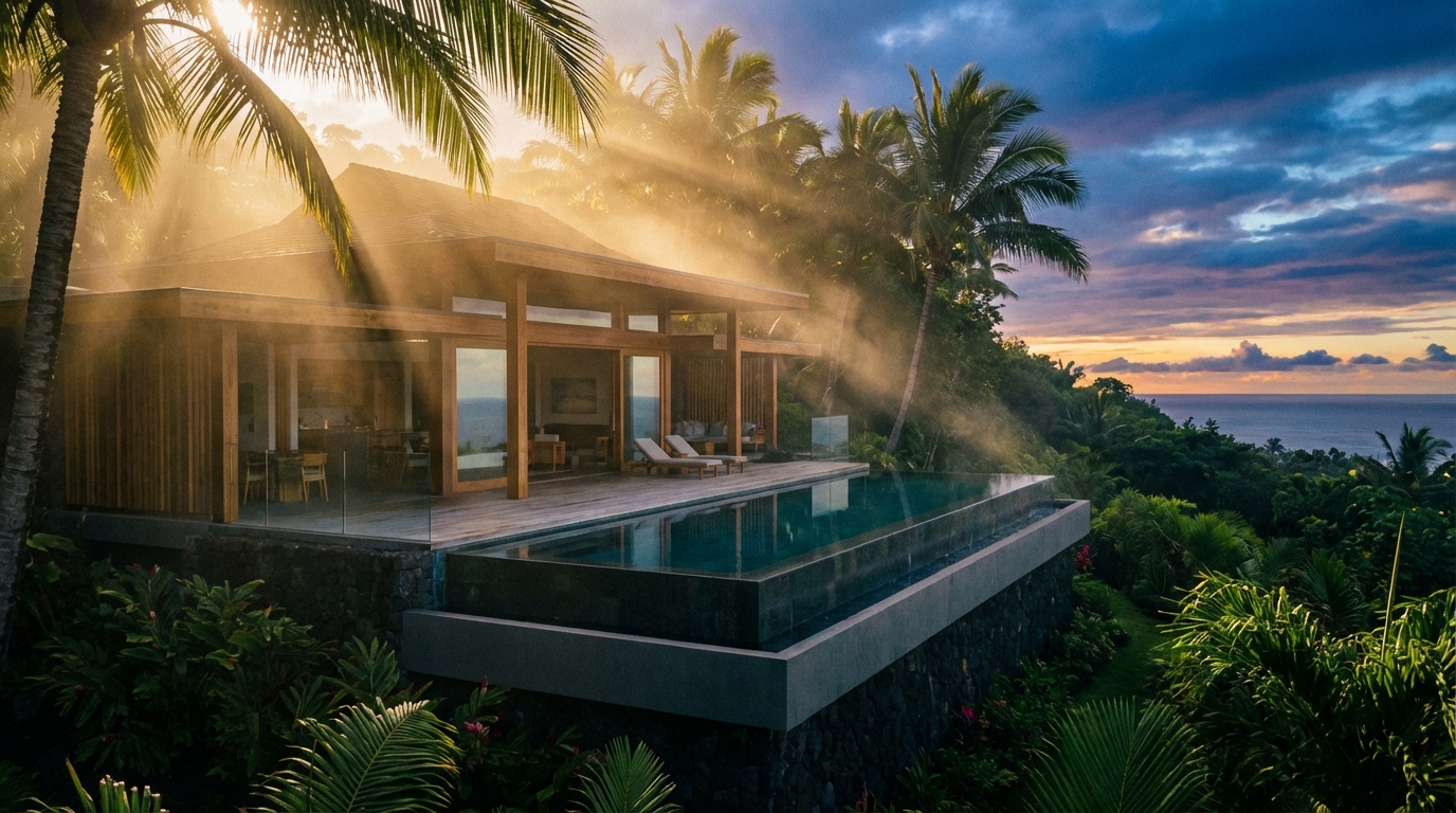 Vivre le rêve hawaiien Villa moderne à Hawaii avec vue sur l'océan au coucher du soleil