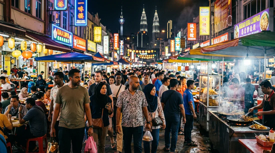 Vie nocturne et culture urbaine à Kuala Lumpur Ambiance nocturne et street food dans les rues de Kuala Lumpur
