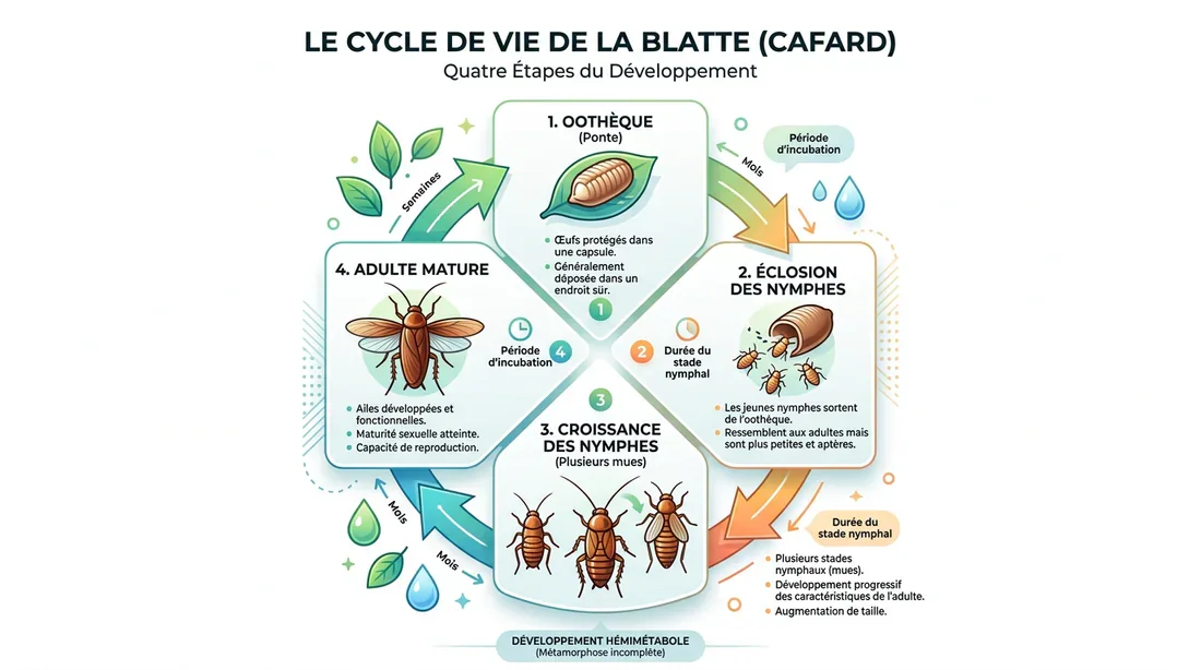 Schéma explicatif du cycle de vie d'une blatte