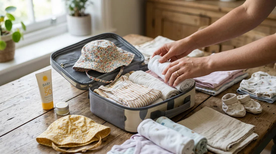 Préparation de la valise de bébé pour des vacances en Corse