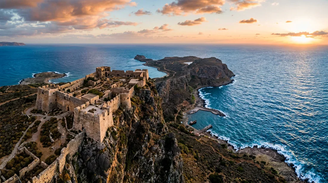 Forteresse de Gramvousa Ruines de la forteresse de Gramvousa surplombant la mer Égée.