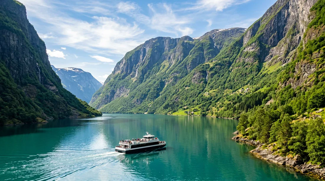 Croisière sur le Nærøyfjord Ferry naviguant sur les eaux calmes du Nærøyfjord en Norvège