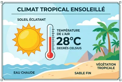 Infographie montrant une température de 28 degrés sur une plage