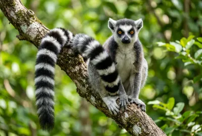 Gros plan sur un lémurien Maki Catta à la queue annelée à Madagascar.
