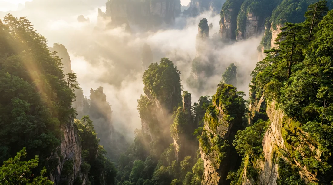 Les montagnes Avatar de Zhangjiajie illustrant la démesure des paysages chinois.