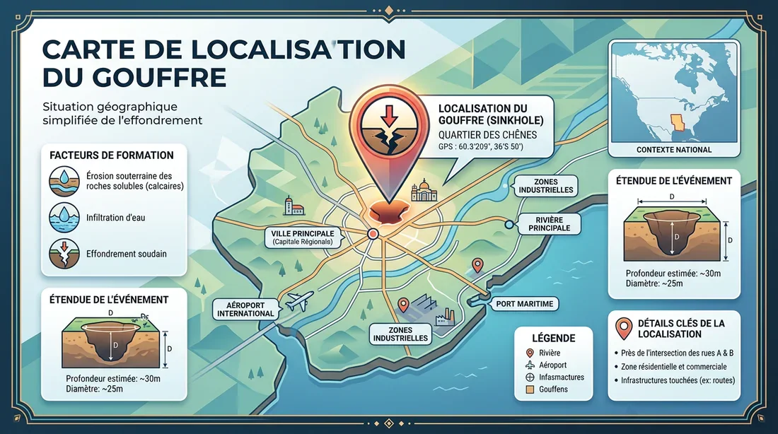 Carte illustrée montrant la localisation du gouffre