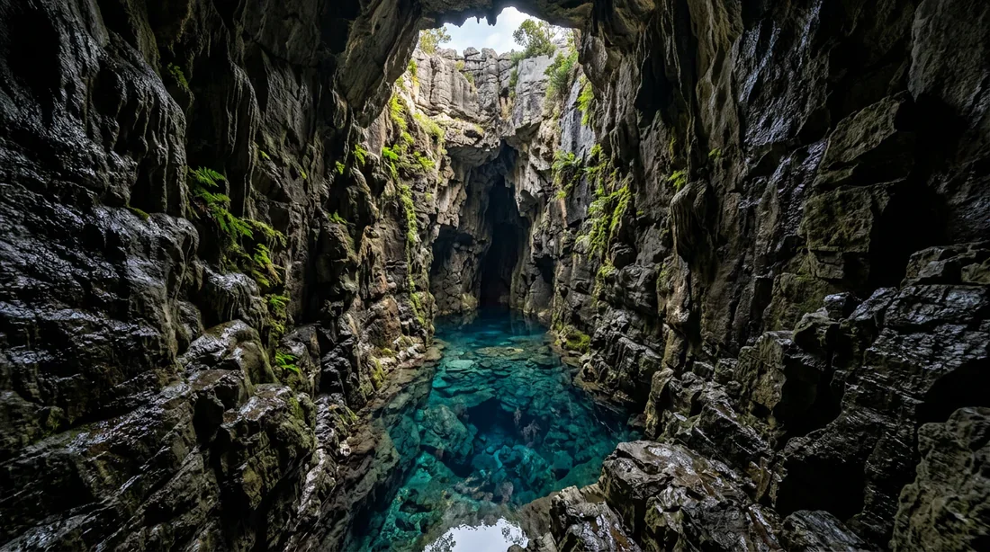 Coupe transversale visuelle du gouffre naturel de l'œil du dragon
