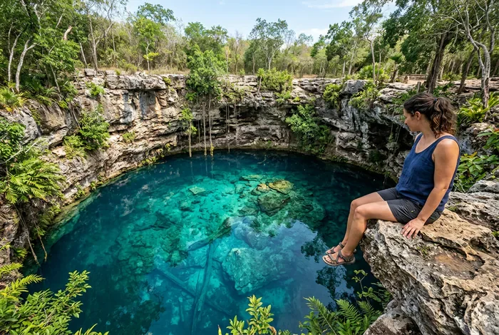 Lac des Yeux de la Terre Croatie : Guide 2026 - L'Œil de la Terre : Le Guide Ultime 2026 - Lac des Yeux de la Terre : comment bien le visiter ? Touriste admirant la clarté de l'eau au bord de l'œil du dragon