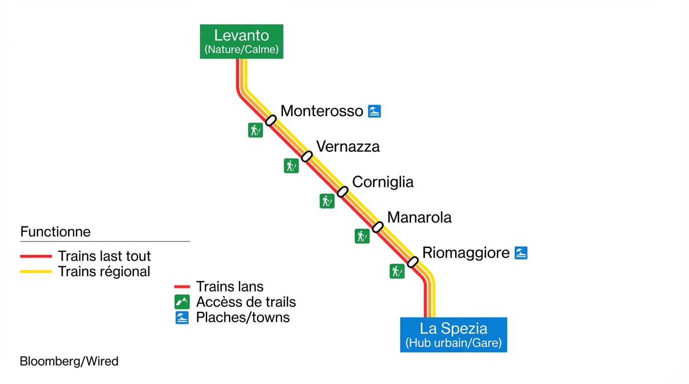 Schéma technique de la ligne de train reliant Levanto à La Spezia via les Cinque Terre