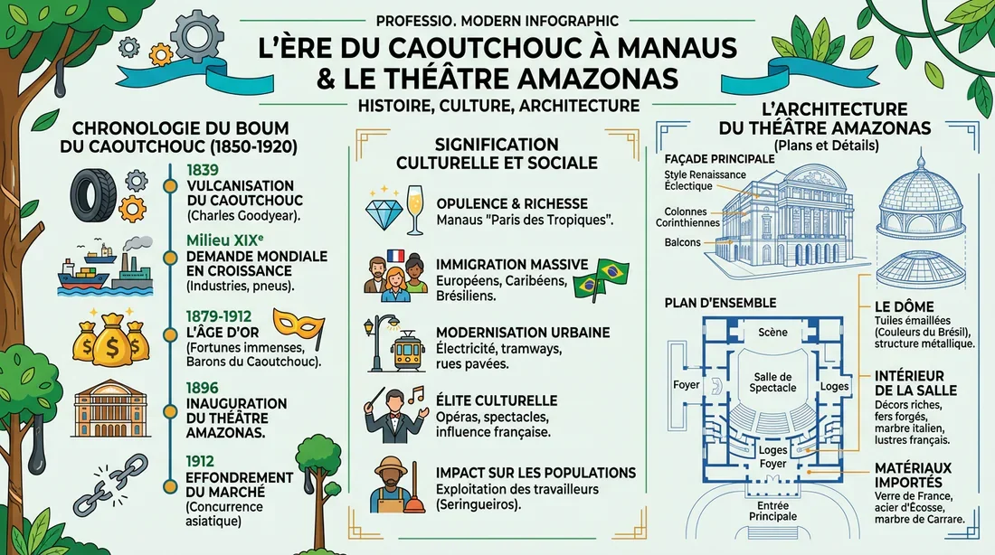 Infographie sur l'histoire du Teatro Amazonas et l'époque du caoutchouc