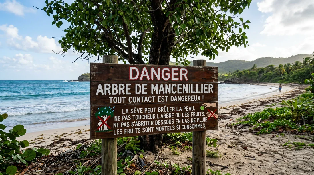 Panneau de signalisation avertissant du danger des arbres sur la plage
