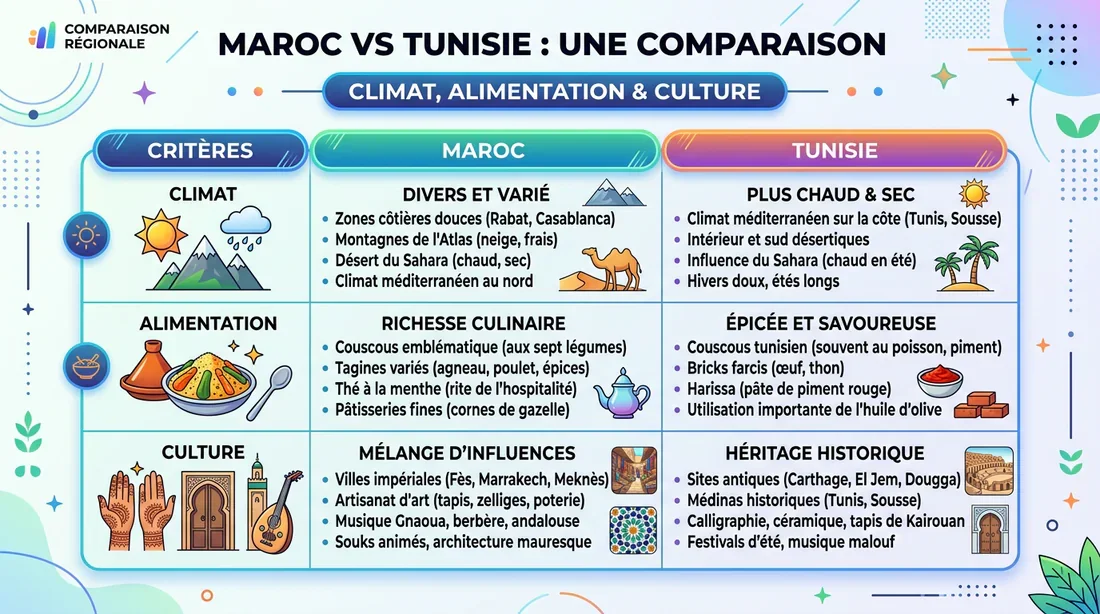 Tableau comparatif Maroc vs Tunisie Infographie comparative des points forts du Maroc et de la Tunisie
