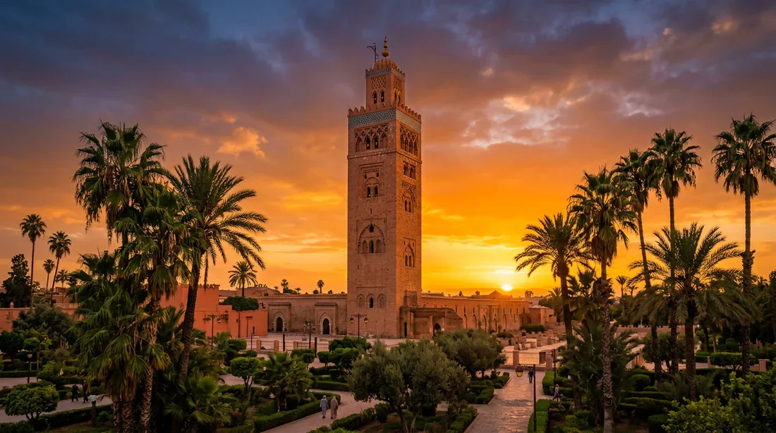 Architecture emblématique de Marrakech Mosquée Koutoubia à Marrakech au coucher du soleil