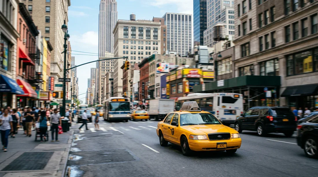 Taxi jaune iconique dans les rues de Manhattan