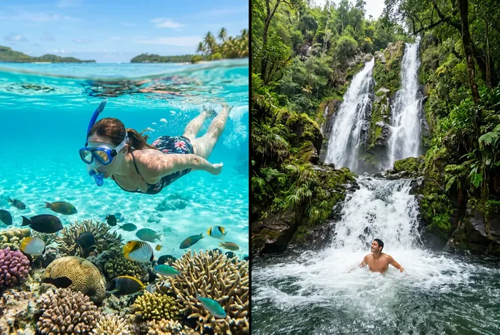 Comparaison baignade lagon et cascade tropicale à La Réunion