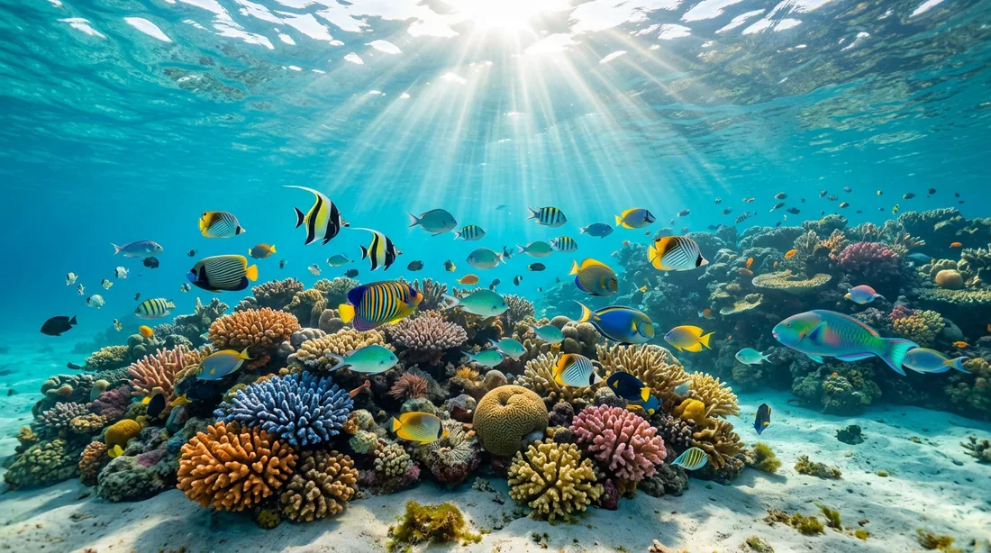 Faune marine du lagon de l'Ermitage Fond marin du lagon de l'Ermitage avec poissons tropicaux